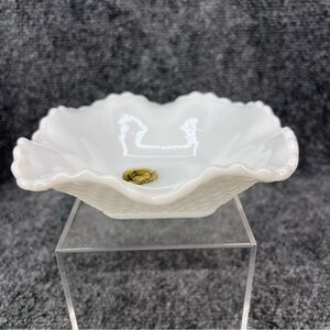 Hazel Atlas Opaque Milk Glass Diamond Point Square Trinket Candy Dish 6”